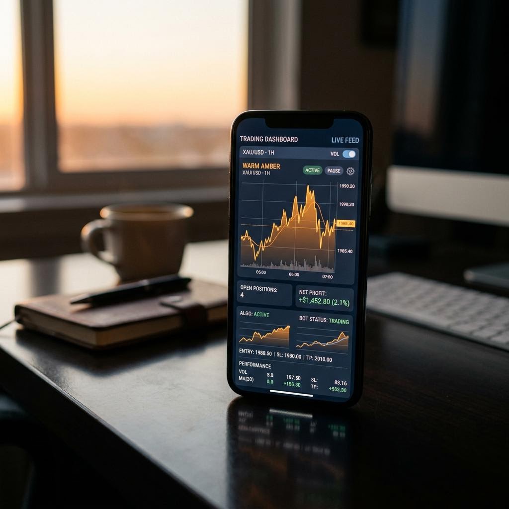 Munk Rendiskar AI crypto trading platform kontrollpanel på mobil